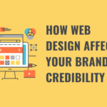 The image is an infographic titled “HOW WEB DESIGN AFFECTS YOUR BRAND’S CREDIBILITY.” It features a desktop computer monitor displaying a webpage layout, surrounded by various icons such as a light bulb, pie chart, and gears. The background is yellow, giving it a bright and engaging look. The central message of the image is to highlight the importance of web design in establishing and enhancing a brand’s credibility. Good web design can make a brand appear more professional, trustworthy, and appealing to potential customers. Elements like user-friendly navigation, aesthetic appeal, and functional features all contribute to how a brand is perceived online. This infographic likely aims to educate viewers on the critical role that web design plays in building a strong, credible brand presence.